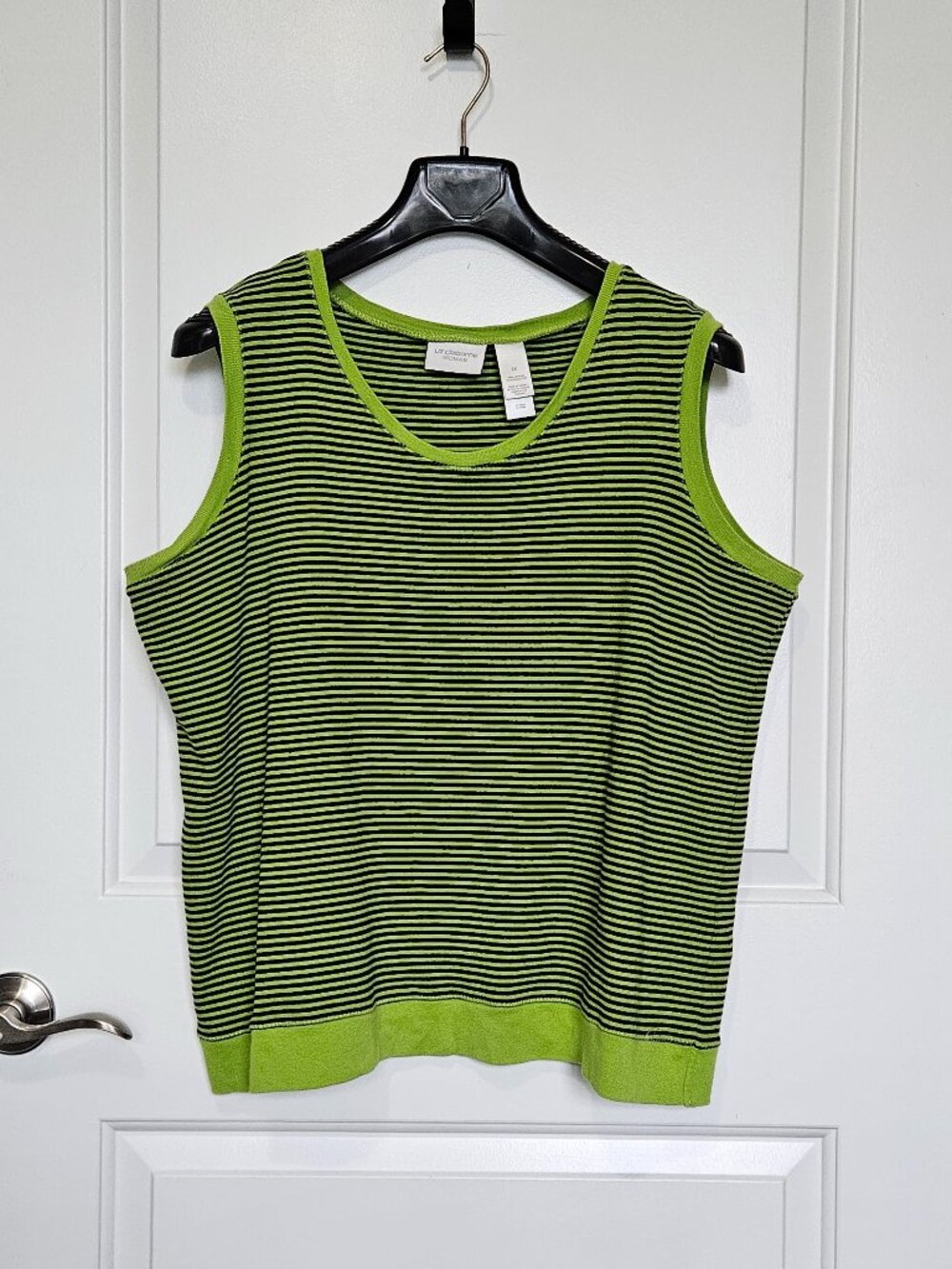 Liz Claiborne Striped Sleeveless Knit Top Size 2X Retro Brat Green Whimsigoth